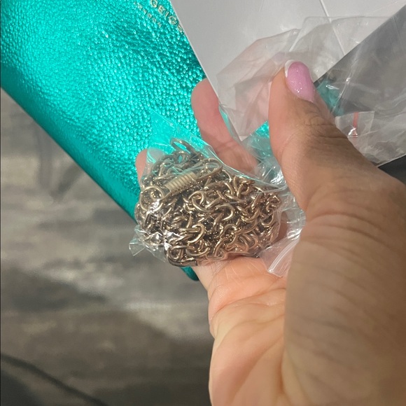 Kurt Geiger Elegant Teal Crystal-Embellished Clutch - Picture 9 of 11